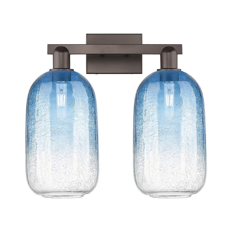 Innovations Brookhaven Cloche 18in 2-Light Bath Vanity | Industrial Oil Rubbed Bronze Steel and Sapphire Blue Glass | Bathroom | Model 716-2W-OB-G482-7SB