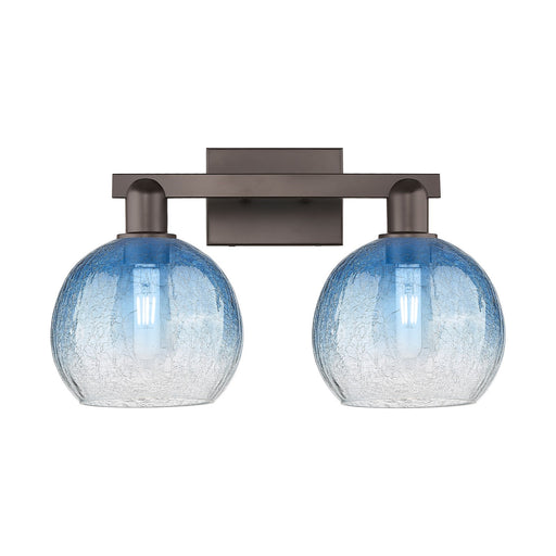 Innovations Brookhaven Globe 19in 2-Light Bath Vanity Light | Industrial Oil Rubbed Bronze and Sapphire Blue Glass | Bathroom | Model 716-2W-OB-G483-8SB