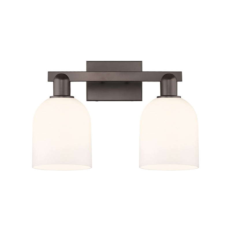 Innovations Bella 17in 2-Light Bath Vanity | Industrial Oil Rubbed Bronze Steel and White Glass | Bathroom Vanity Light | 16.5 | Model 716-2W-OB-G558-6GWH