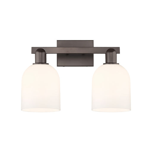 Innovations Bella 17in 2-Light Bath Vanity | Industrial Oil Rubbed Bronze Steel and White Glass | Bathroom Vanity Light | 16.5 | Model 716-2W-OB-G558-6GWH