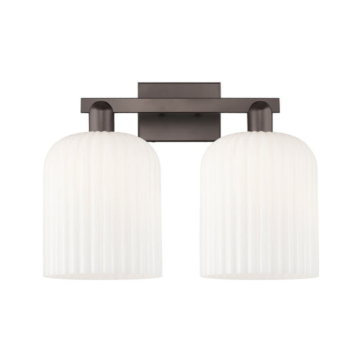 Innovations Bridal Veil 19in 2-Light Bath Vanity Light | Industrial Oil Rubbed Bronze and Gloss White Ribbed Glass | Bathroom | Model 716-2W-OB-G559-8GWH