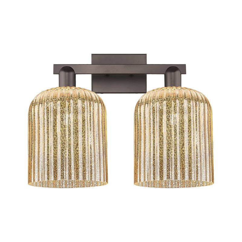 Innovations Bridal Veil 19in 2-Light Bath Vanity Light | Industrial Oil Rubbed Bronze Steel and Mercury Ribbed Glass | Bathroom | Model 716-2W-OB-G559-8ME