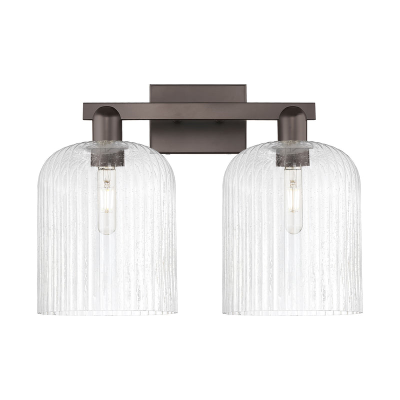 Innovations Bridal Veil 19in 2-Light Bath Vanity | Industrial Oil Rubbed Bronze Steel and Seedy Ribbed Glass | Bathroom Vanity | Model 716-2W-OB-G559-8SDY