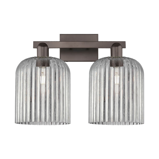 Innovations Bridal Veil 19in 2-Light Bath Vanity Light | Industrial Oil Rubbed Bronze and Light Smoke Ribbed Glass | Bathroom | Model 716-2W-OB-G559-8SM