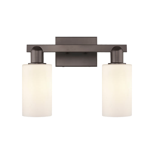 Innovations Clymer 15in 2-Light Bath Vanity Light | Industrial Oil Rubbed Bronze Steel and Matte White Glass | Bathroom Vanity | Model 716-2W-OB-G801