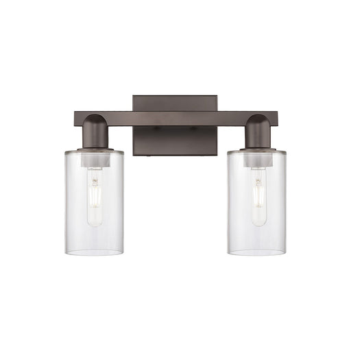 Innovations Clymer 15in 2-Light Bath Vanity Light | Industrial Oil Rubbed Bronze Steel and Clear Glass | Damp Rated Bathroom Vanity | Model 716-2W-OB-G802