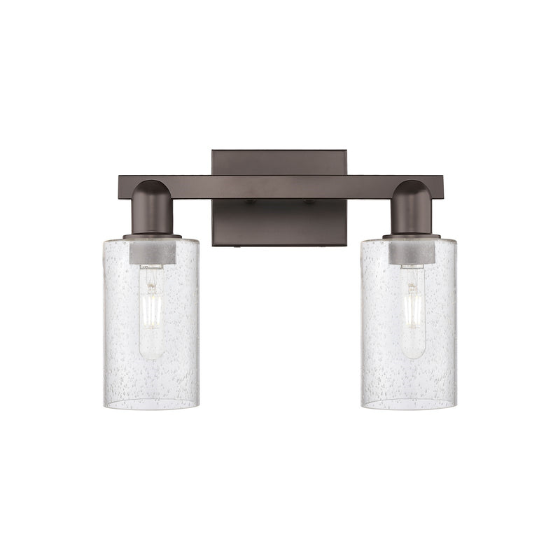 Innovations Clymer 15in 2-Light Bath Vanity Light | Industrial Oil Rubbed Bronze Steel and Seedy Glass | Bathroom Vanity | 14.88 x | Model 716-2W-OB-G804