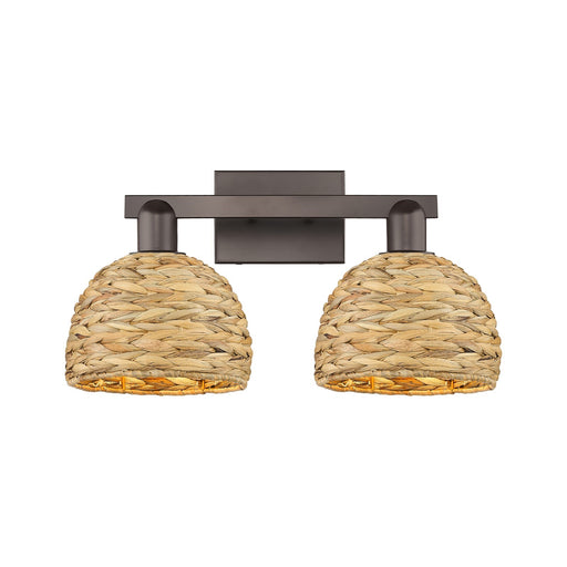 Innovations Woven Rattan 19in 2-Light Bath Vanity Light | Industrial Oil Rubbed Bronze Steel and Natural Fiber Dome Shade | Model 716-2W-OB-RBD-8-NAT