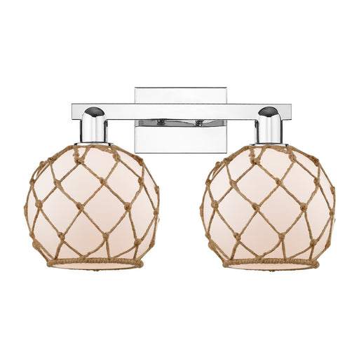 Innovations Farmhouse Rope 19in 2-Light Bath Vanity | Industrial Polished Chrome and White Glass with Brown Rope | Bathroom | Model 716-2W-PC-G121-8RB
