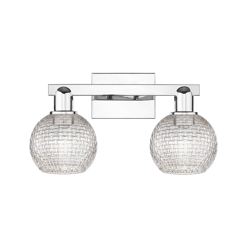 Innovations Athens 17in 2-Light Bath Vanity Light | Industrial Modern Polished Chrome and Clear Basket Weave Glass | Bathroom | Model 716-2W-PC-G122C-6CL