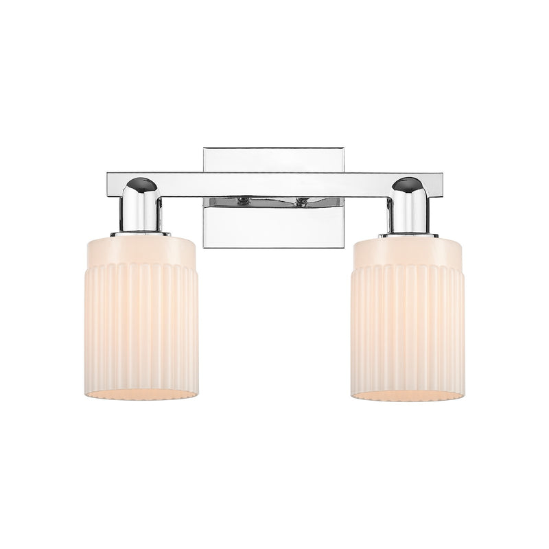 Innovations Hadley 2-Light 16in Bath Vanity Light | Industrial Polished Chrome and Matte White Ribbed Glass | Bathroom Vanity & | Model 716-2W-PC-G341
