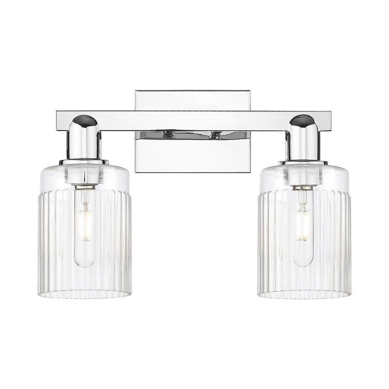 Innovations Hadley 2-Light 16in Bath Vanity Light | Industrial Polished Chrome and Clear Ribbed Glass | Entryway & Hallway Accent | Model 716-2W-PC-G342