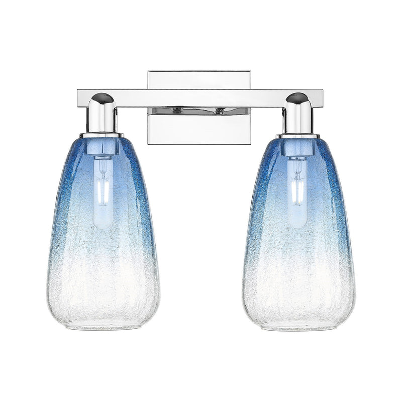 Innovations Brookhaven Almond 17in 2-Light Bath Vanity Light | Industrial Polished Chrome and Sapphire Blue Glass | Entryway & | Model 716-2W-PC-G480-6SB