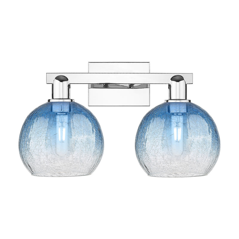 Innovations Brookhaven Globe 19in 2-Light Bath Vanity Light | Industrial Polished Chrome and Sapphire Blue Glass | Bathroom | Model 716-2W-PC-G483-8SB