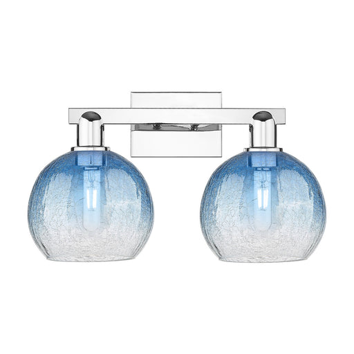 Innovations Brookhaven Globe 19in 2-Light Bath Vanity Light | Industrial Polished Chrome and Sapphire Blue Glass | Bathroom | Model 716-2W-PC-G483-8SB