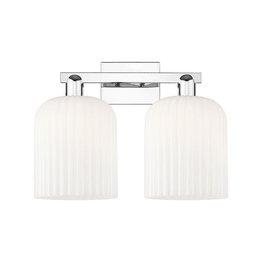 Innovations Bridal Veil 19in 2-Light Bath Vanity Light | Industrial Polished Chrome and Gloss White Ribbed Glass | Bathroom | Model 716-2W-PC-G559-8GWH