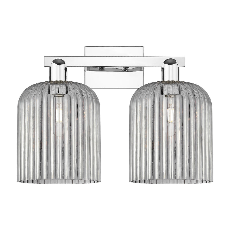 Innovations Bridal Veil 19in 2-Light Bath Vanity Light | Industrial Polished Chrome and Light Smoke Ribbed Glass | Bathroom | Model 716-2W-PC-G559-8SM