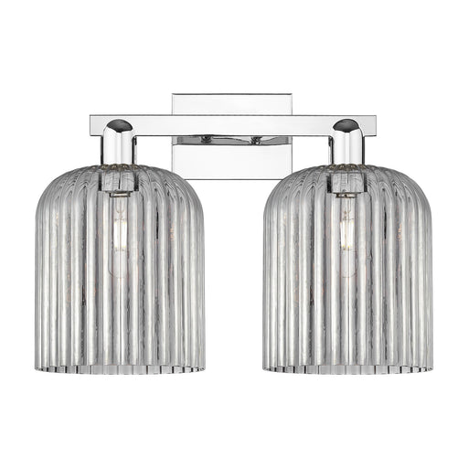 Innovations Bridal Veil 19in 2-Light Bath Vanity Light | Industrial Polished Chrome and Light Smoke Ribbed Glass | Bathroom | Model 716-2W-PC-G559-8SM