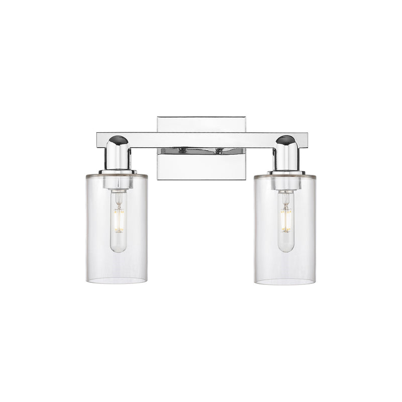 Innovations Clymer 15in 2-Light Bath Vanity Light | Industrial Modern Polished Chrome and Clear Glass | Bathroom Vanity | 14.88 x | Model 716-2W-PC-G802
