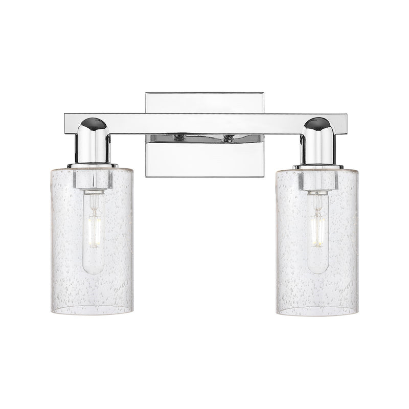 Innovations Clymer 15in 2-Light Bath Vanity Light | Industrial Polished Chrome Steel and Seedy Glass | Bathroom Vanity | 14.88 x | Model 716-2W-PC-G804