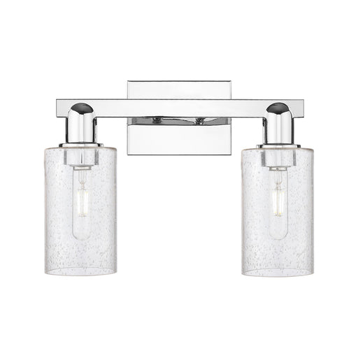 Innovations Clymer 15in 2-Light Bath Vanity Light | Industrial Polished Chrome Steel and Seedy Glass | Bathroom Vanity | 14.88 x | Model 716-2W-PC-G804