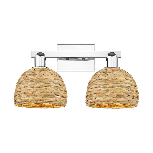 Innovations Woven Rattan 19in 2-Light Bath Vanity Light | Industrial Polished Chrome and Natural Fiber Dome Shade | Bathroom | Model 716-2W-PC-RBD-8-NAT