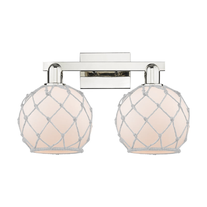 Innovations Farmhouse Rope 19in 2-Light Bath Vanity | Industrial Polished Nickel and White Frosted Glass with Rope | Bathroom | Model 716-2W-PN-G121-8RW