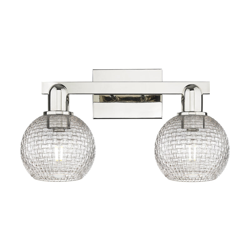 Innovations Athens 17in 2-Light Bath Vanity Light | Industrial Polished Nickel and Clear Basket Weave Glass | Bathroom Vanity | Model 716-2W-PN-G122C-6CL