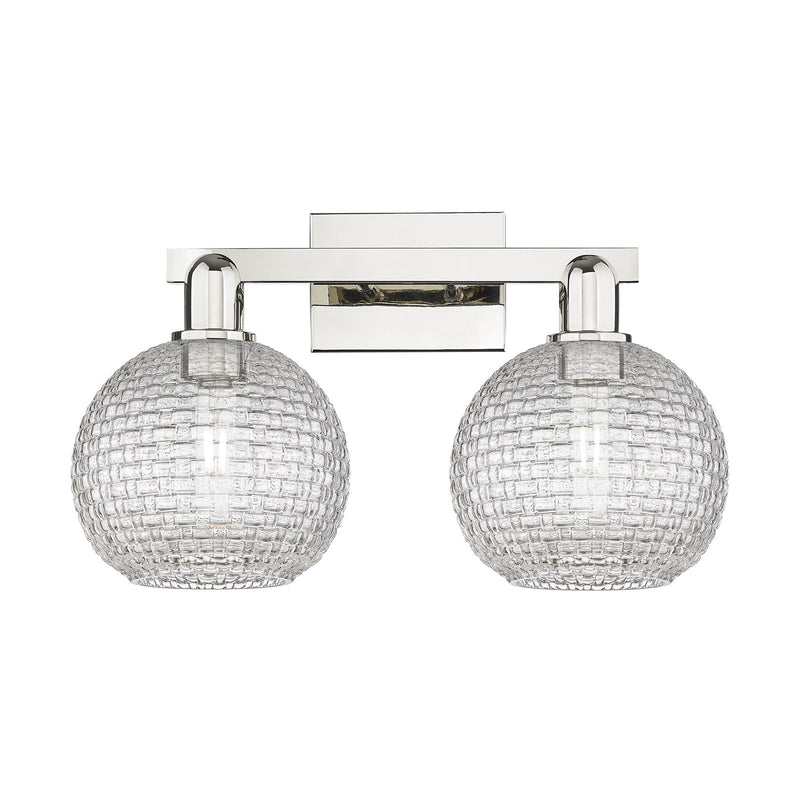 Innovations Athens 19in 2-Light Bath Vanity | Industrial Polished Nickel Steel and Clear Basket Weave Glass | Bathroom Vanity | Model 716-2W-PN-G122C-8CL