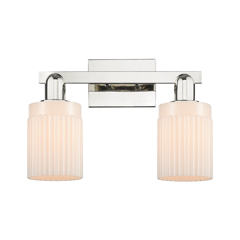 Innovations Hadley 16in 2-Light Bath Vanity Light | Industrial Polished Nickel and Matte White Ribbed Glass | Bathroom Vanity & | Model 716-2W-PN-G341