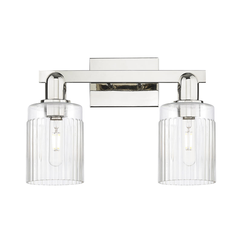 Innovations Hadley 16in 2-Light Bath Vanity Light | Industrial Polished Nickel and Clear Ribbed Glass | Bathroom Vanity | 15.5 x | Model 716-2W-PN-G342