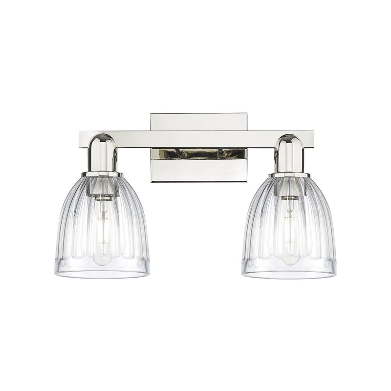 Innovations Brookfield 17in 2-Light Bath Vanity | Industrial Polished Nickel Steel and Clear Ribbed Glass | Entryway & Bathroom | Model 716-2W-PN-G442