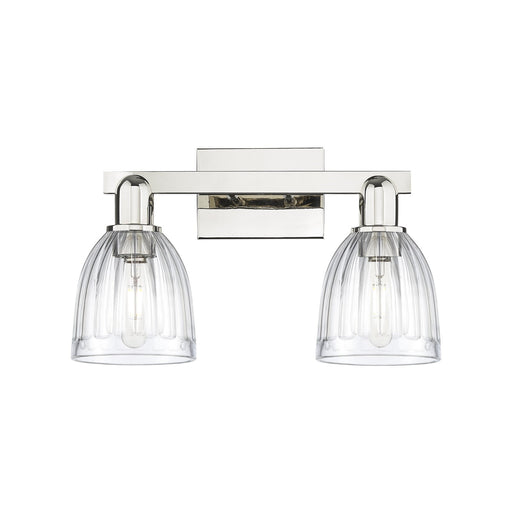Innovations Brookfield 17in 2-Light Bath Vanity | Industrial Polished Nickel Steel and Clear Ribbed Glass | Entryway & Bathroom | Model 716-2W-PN-G442