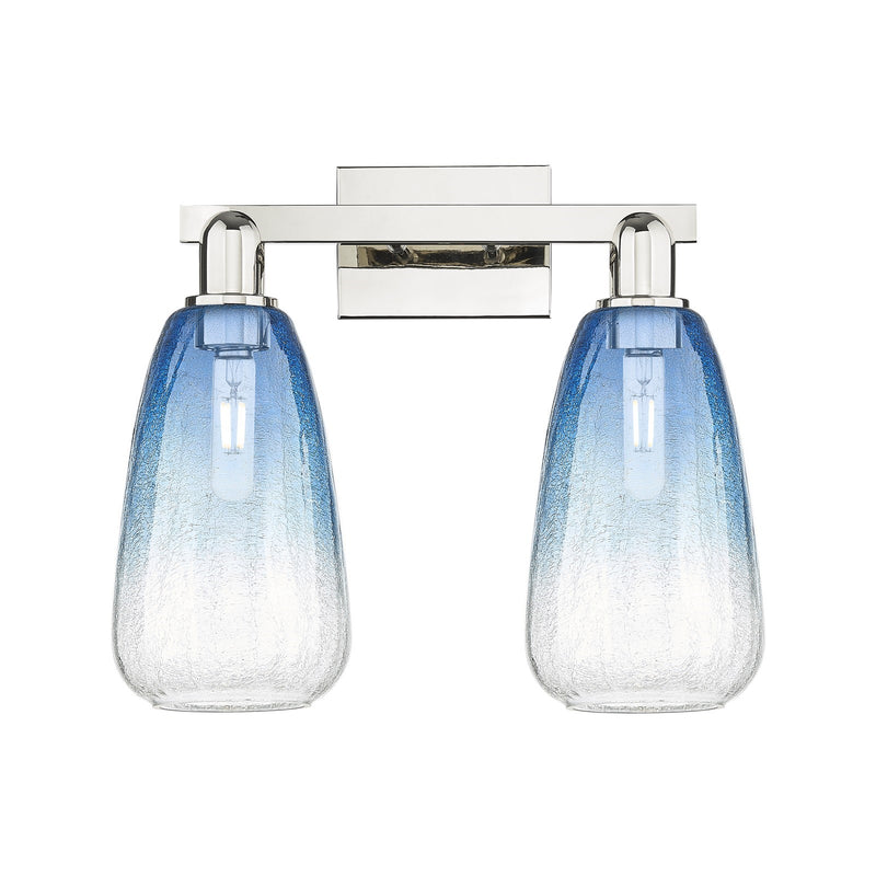 Innovations Brookhaven Almond 17in 2-Light Bath Vanity Light | Industrial Polished Nickel and Sapphire Blue Glass | Bathroom | Model 716-2W-PN-G480-6SB