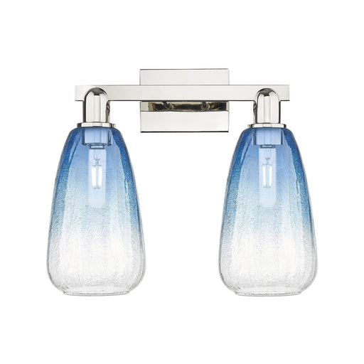 Innovations Brookhaven Almond 17in 2-Light Bath Vanity Light | Industrial Polished Nickel and Sapphire Blue Glass | Bathroom | Model 716-2W-PN-G480-6SB
