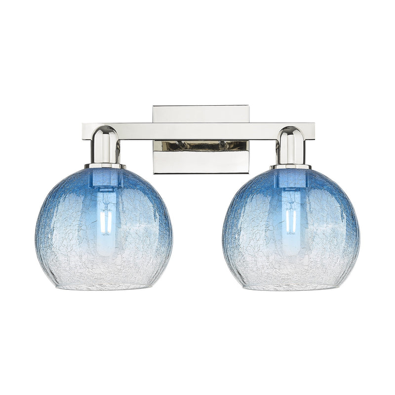 Innovations Brookhaven Globe 19in 2-Light Bath Vanity Light | Industrial Polished Nickel and Sapphire Blue Glass | Bathroom & | Model 716-2W-PN-G483-8SB