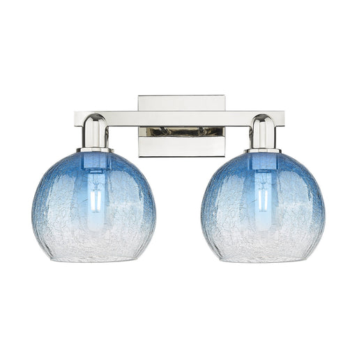 Innovations Brookhaven Globe 19in 2-Light Bath Vanity Light | Industrial Polished Nickel and Sapphire Blue Glass | Bathroom & | Model 716-2W-PN-G483-8SB