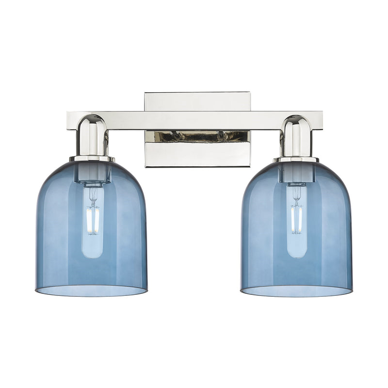 Innovations Bella 17in 2-Light Bath Vanity | Industrial Polished Nickel and Blue Glass | Bathroom Vanity Light | 16.5 x 11.25 x | Model 716-2W-PN-G558-6BL