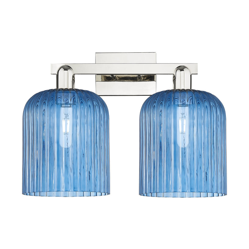 Innovations Bridal Veil 19in 2-Light Bath Vanity | Industrial Transitional Polished Nickel and Princess Blue Ribbed Glass | Model 716-2W-PN-G559-8BL
