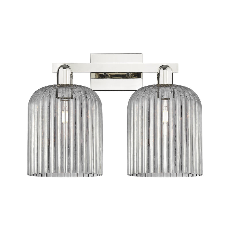Innovations Bridal Veil 19in 2-Light Bath Vanity Light | Industrial Polished Nickel and Light Smoke Ribbed Glass | Bathroom | Model 716-2W-PN-G559-8SM