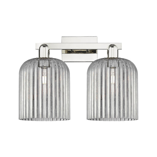 Innovations Bridal Veil 19in 2-Light Bath Vanity Light | Industrial Polished Nickel and Light Smoke Ribbed Glass | Bathroom | Model 716-2W-PN-G559-8SM