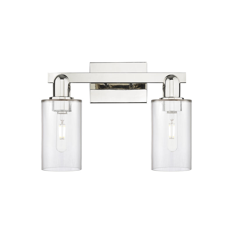 Innovations Clymer 15in 2-Light Bath Vanity Light | Industrial Polished Nickel Steel and Clear Glass | Bathroom Vanity | 14.88 x | Model 716-2W-PN-G802