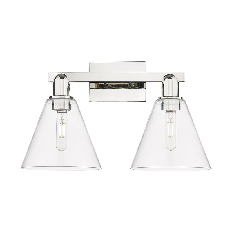 Innovations Berkshire Glass 19in 2-Light Bath Vanity | Industrial Polished Nickel Steel and Clear Glass | Bathroom Vanity Light | Model 716-2W-PN-GBC-82