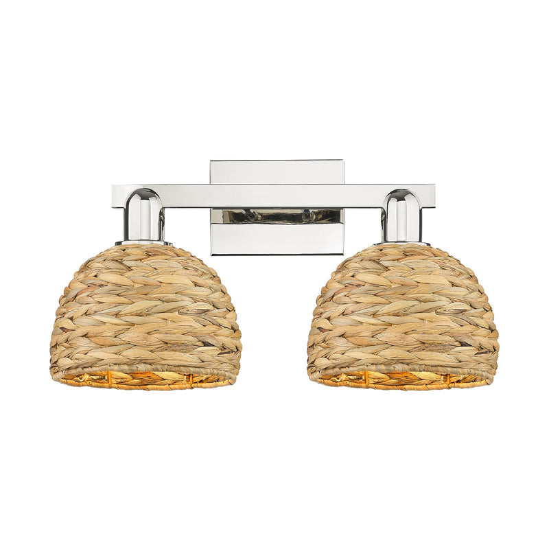 Innovations Woven Rattan 19in 2-Light Bath Vanity Light | Industrial Polished Nickel and Natural Fiber Shade | Bathroom Vanity | Model 716-2W-PN-RBD-8-NAT