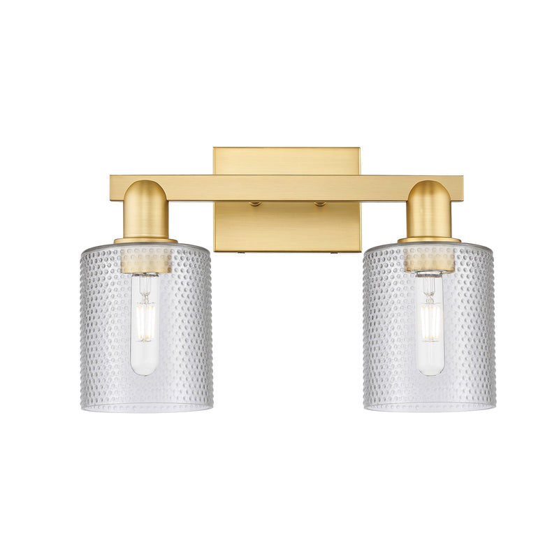 Innovations Cobbleskill 16in 2-Light Bath Vanity Light | Industrial Satin Gold Steel and Clear Glass | Bathroom Vanity | 16 x 10.75 | Model 716-2W-SG-G112