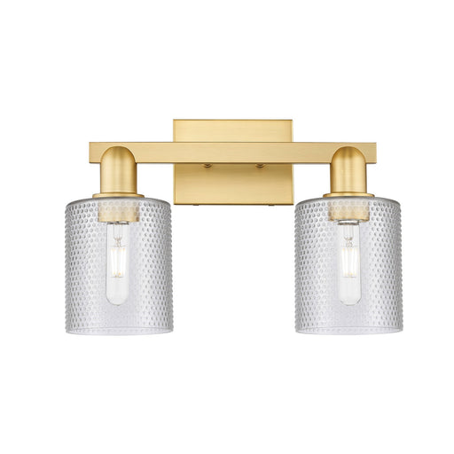 Innovations Cobbleskill 16in 2-Light Bath Vanity Light | Industrial Satin Gold Steel and Clear Glass | Bathroom Vanity | 16 x 10.75 | Model 716-2W-SG-G112