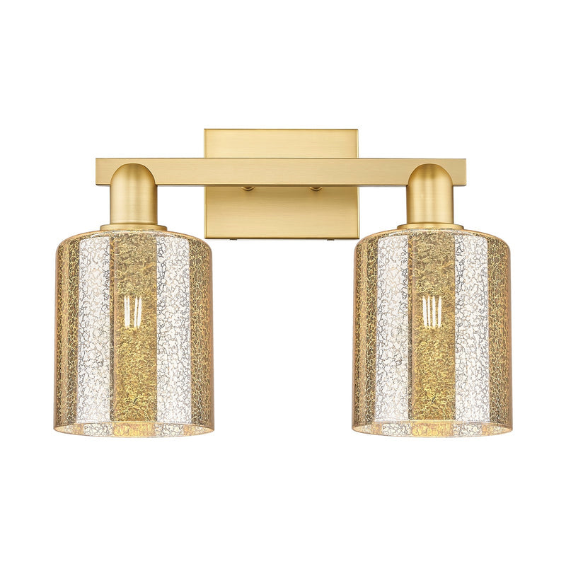 Innovations Cobbleskill 16in 2-Light Vanity Light | Industrial Satin Gold Steel and Mercury Glass | Bathroom Vanity | 16 x 7 x | Model 716-2W-SG-G116
