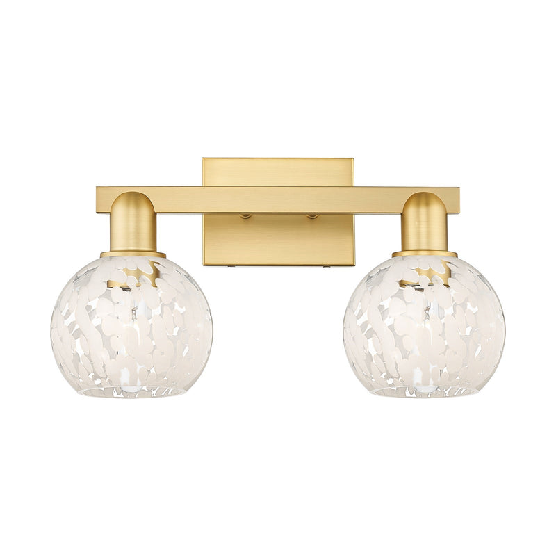 Innovations White Mouchette 17in 2-Light Bath Vanity | Satin Gold Steel and Cast Brass with White Glass Globe Shades | Model 716-2W-SG-G1216-6WM