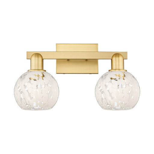 Innovations White Mouchette 17in 2-Light Bath Vanity | Satin Gold Steel and Cast Brass with White Glass Globe Shades | Model 716-2W-SG-G1216-6WM