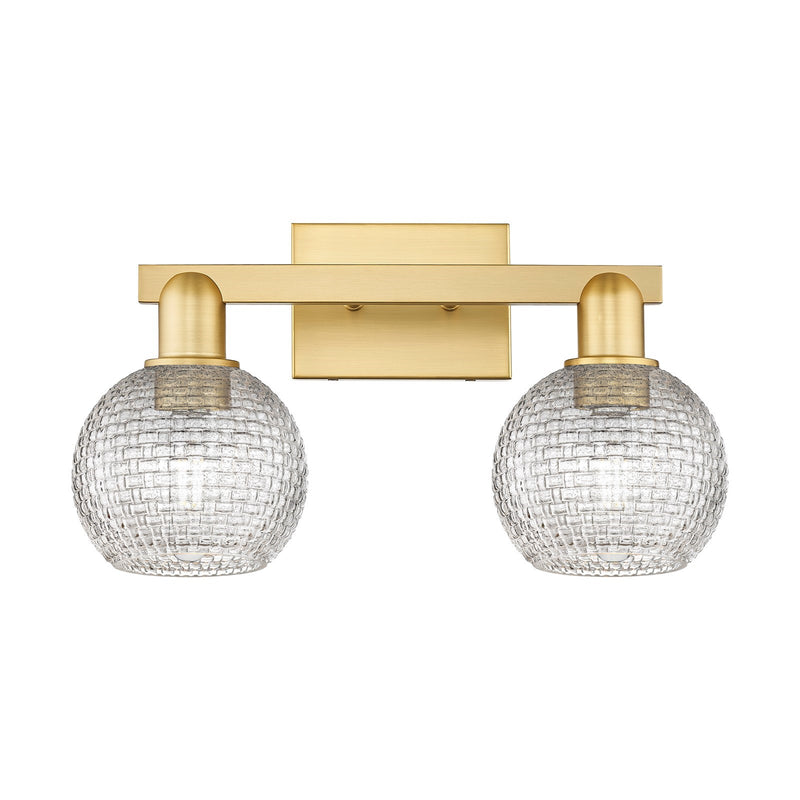 Innovations Athens 17in 2-Light Bath Vanity Light | Industrial Satin Gold Steel and Clear Basket Weave Glass | Bathroom Vanity | Model 716-2W-SG-G122C-6CL